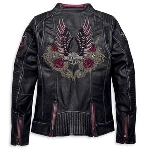 🖤🌹BRAND NEW! Harley Davidson Women's Cant Winged B&S Roses Blk Leather Jacket